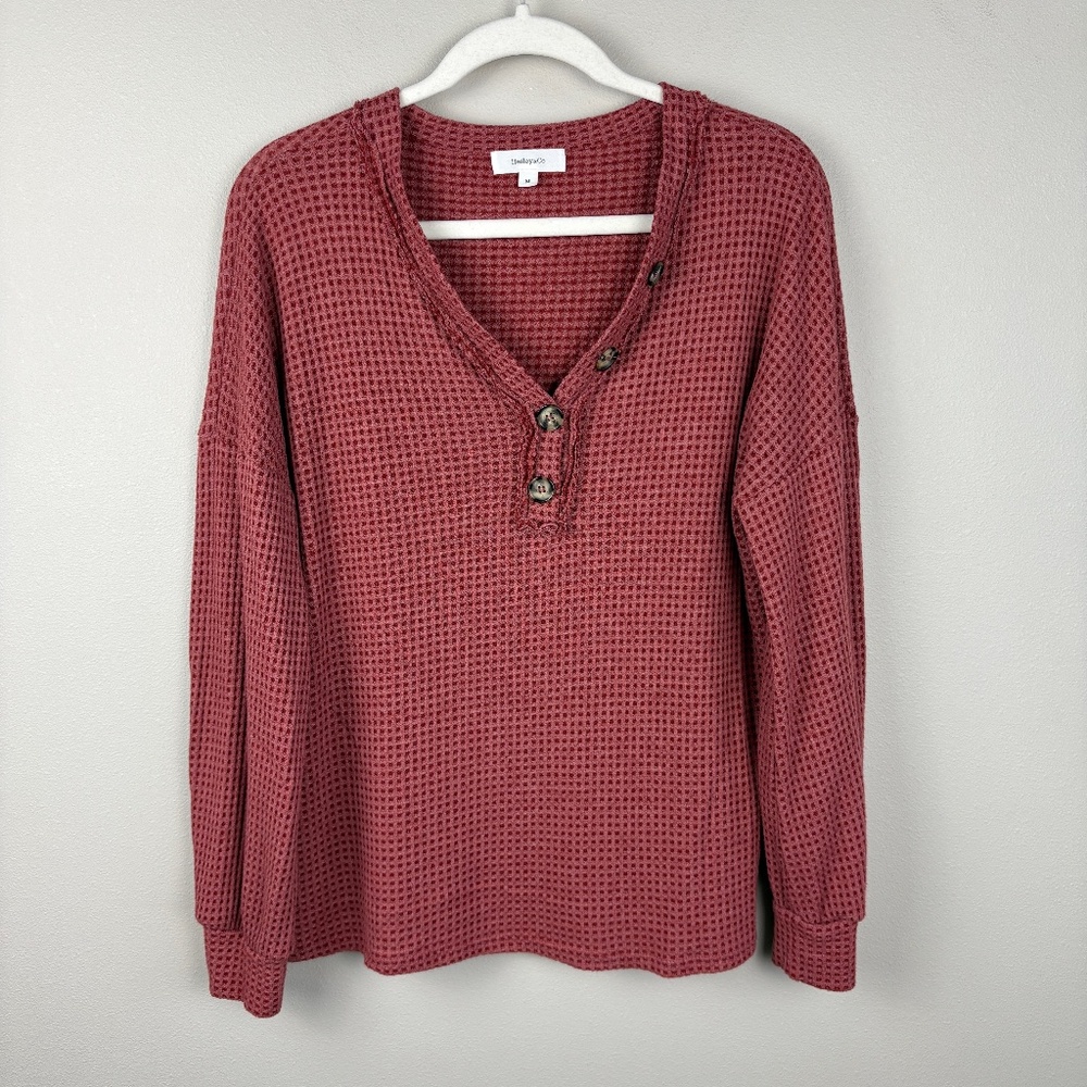Hailey & Co Waffle Knit V-Neck Top - Size Medium